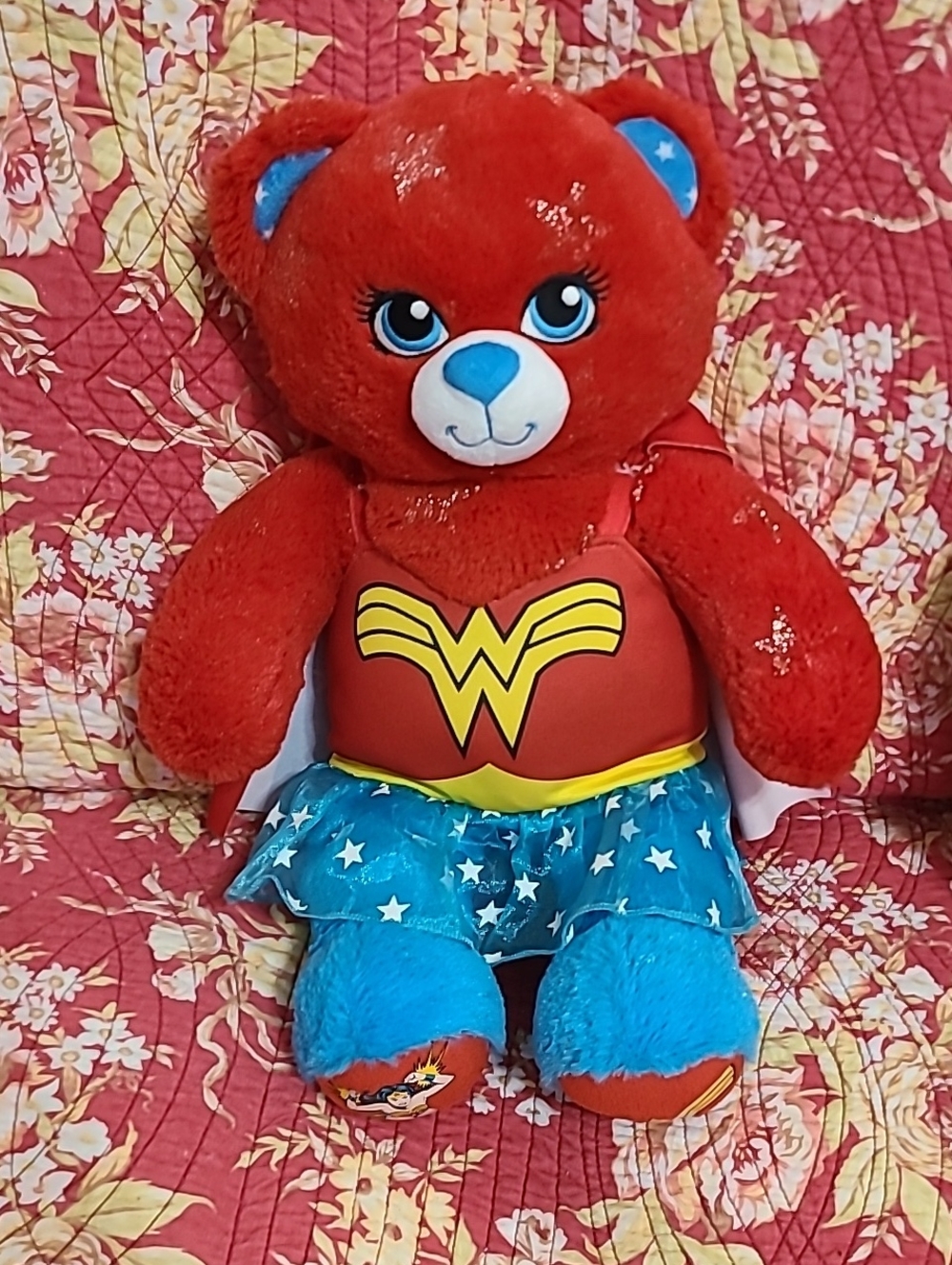 Build-A-Bear Wonder Woman Plush Bear 16" DC Comics Red Sparkle w Cape & Outfit